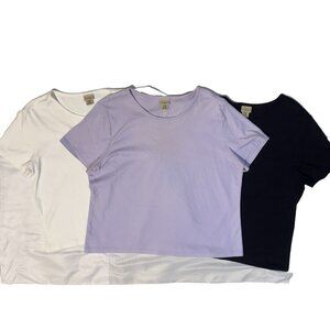 Lot of 2 Women's LL Bean 100% Supima Cotton Tees XL-Reg Purple Black & White
